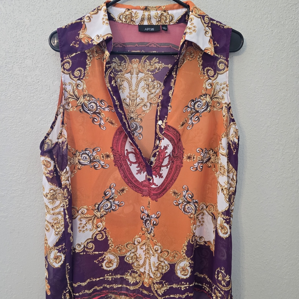 Apt. 9 Vibrant Orange and Purple Sleeveless Top